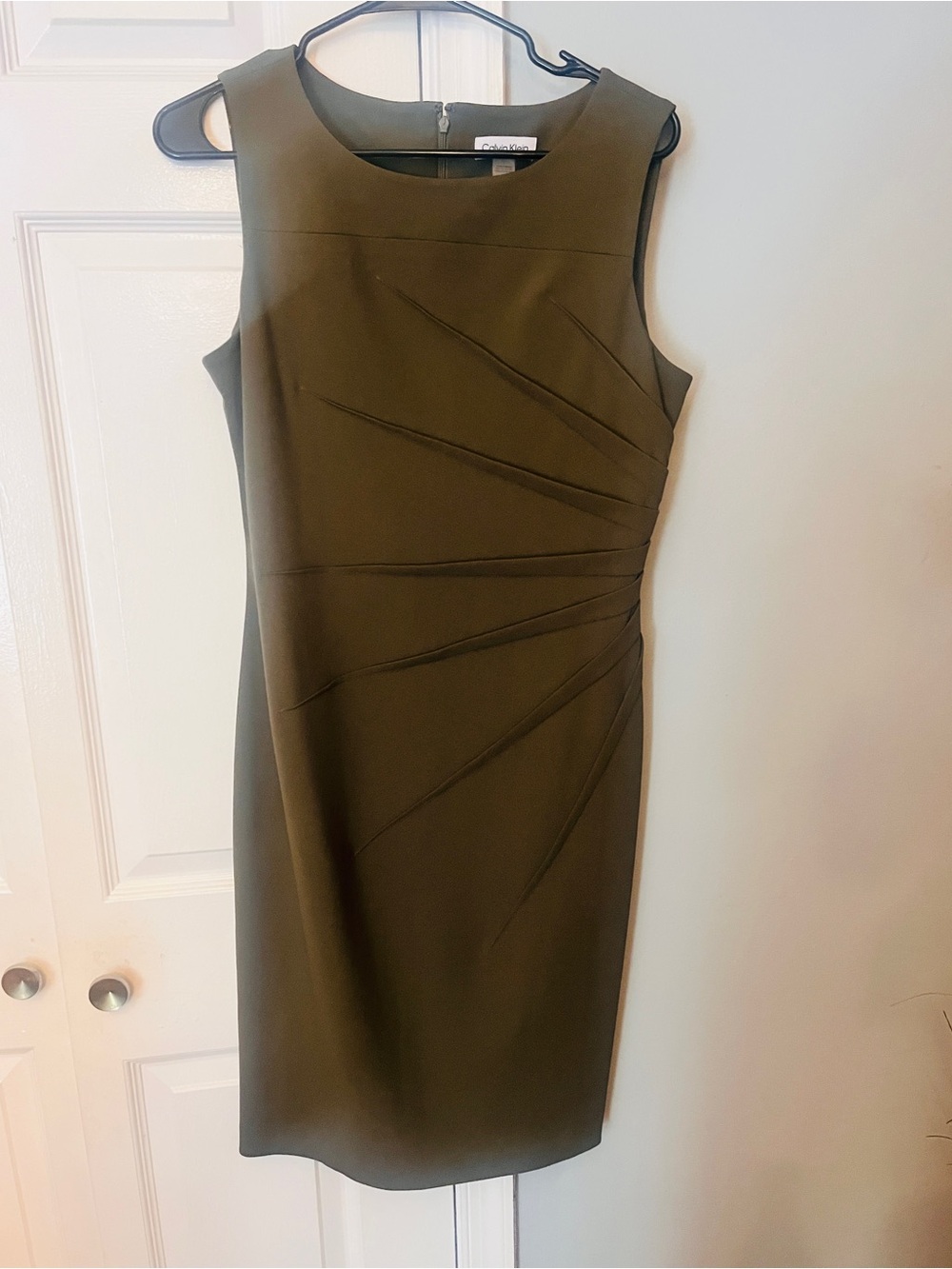 Calvin Klein Olive Green Sleeveless Midi Sheath Dress